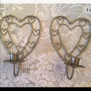 Vintage Heart Shaped Metal Candle Holders Sconces